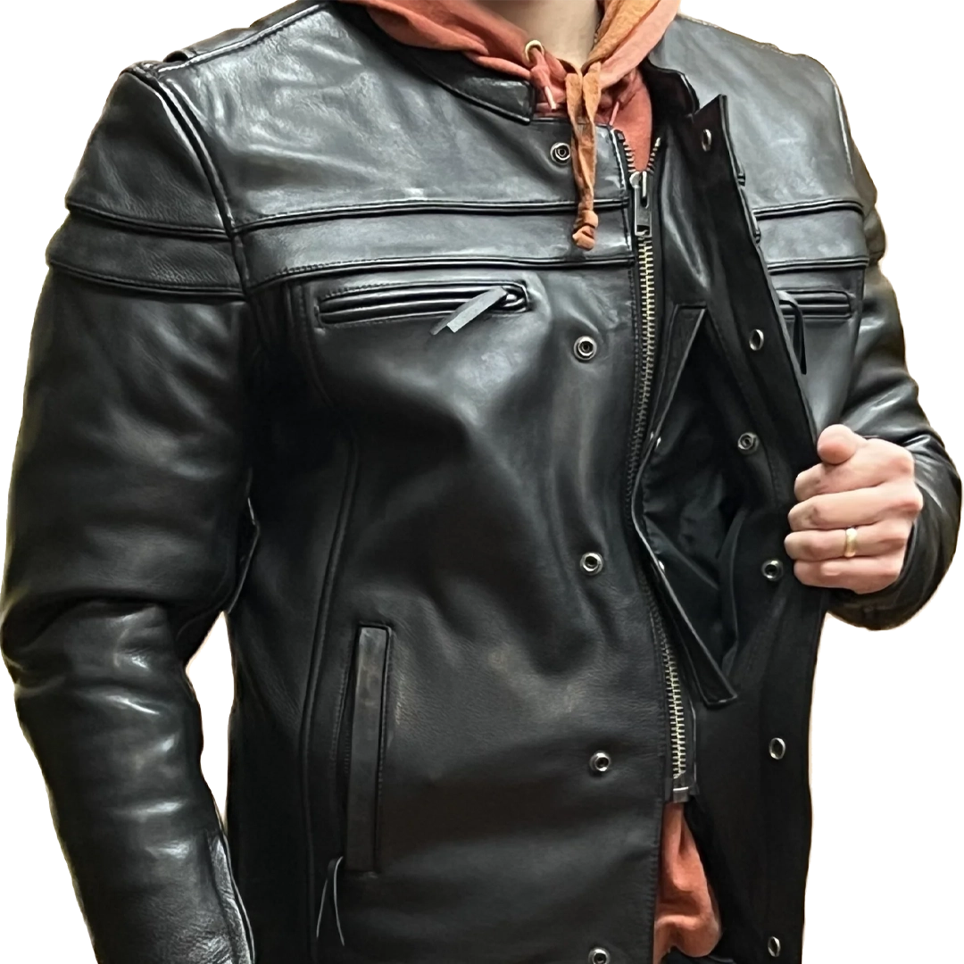 Men's Top Gun Leather Jacket Concealed Pocket Detail by Eagle Leather