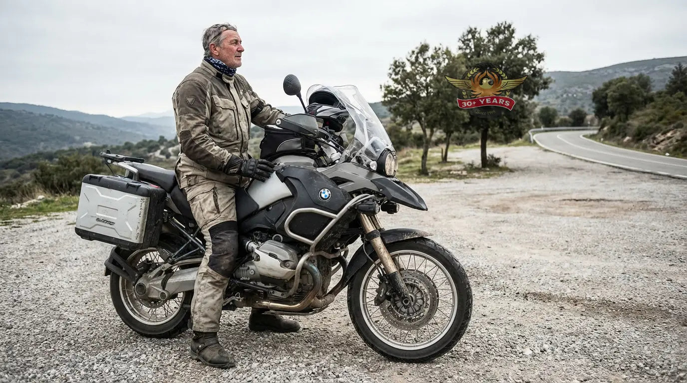 Experienced motorcycle rider reflecting modern biker traditions and riding respect