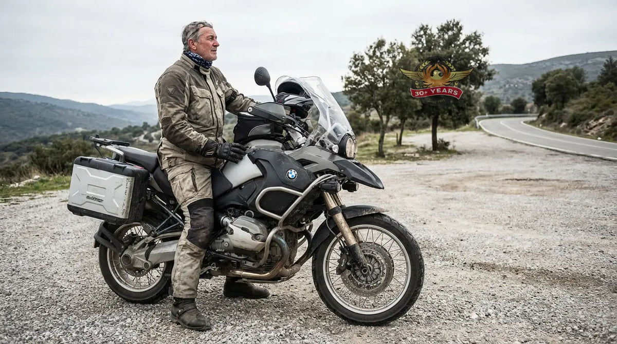 Experienced motorcycle rider reflecting modern biker traditions and riding respect