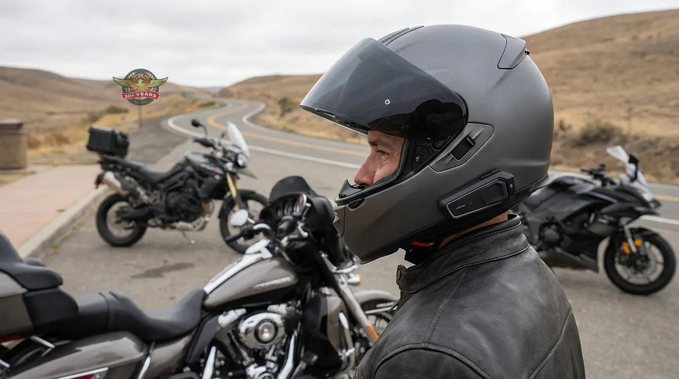 Motorcycle helmet with a properly mounted communication system that does not interfere with helmet safety or impact zones
