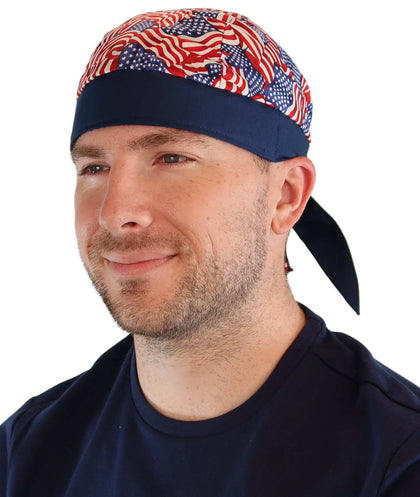 US Small Tossed Flags#2 Skull Cap with Blue Band: US Small Tossed Flags#2 Skull Cap with Blue Band SE2034A