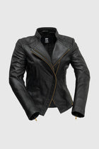 Zoey Lamskin Fashion Jacket: PRODUCT FEATURES:

Lambskin leather
Asymmetrical zipper front
Long sleeves
Wind resistant shell
