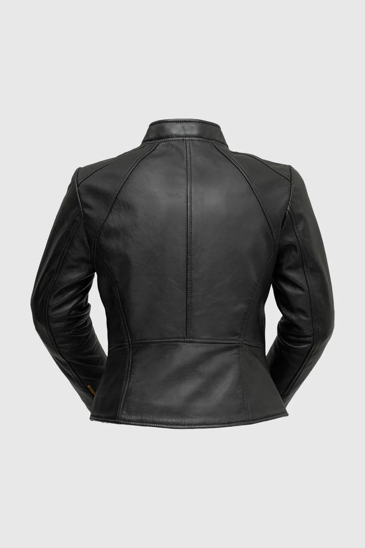 Zoey Lamskin Fashion Jacket: PRODUCT FEATURES:

Lambskin leather
Asymmetrical zipper front
Long sleeves
Wind resistant shell
