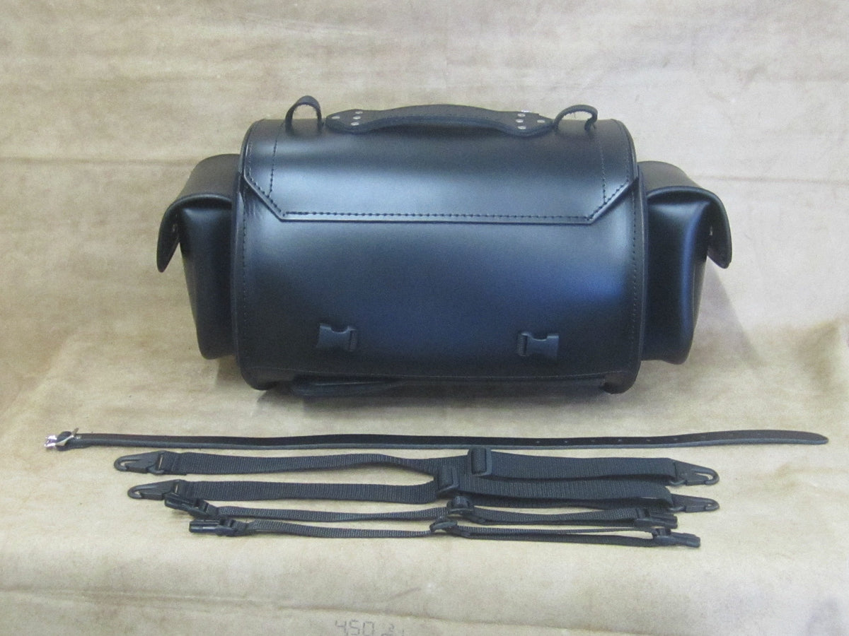 Leatherworks 116XP black leather duffel bag, rear mounting view