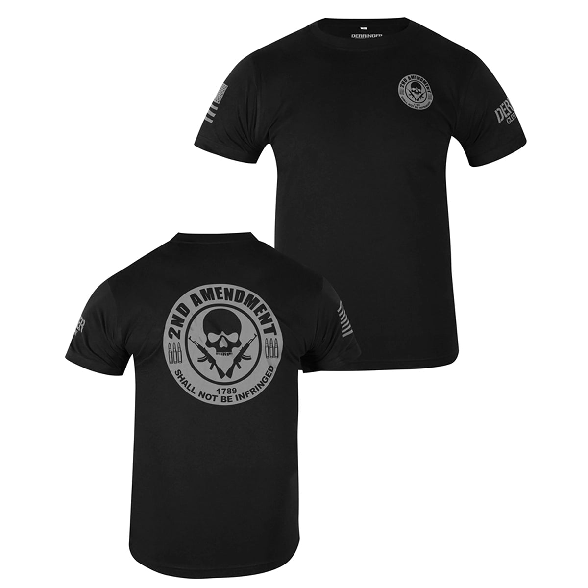 Derringer Men's 2nd Amendment Shirt CP-602 in black, front and back studio views