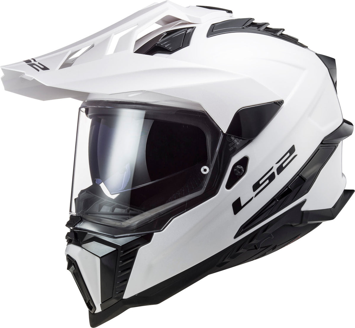 LS2 Explorer fiberglass adventure helmet in White, three-quarter view