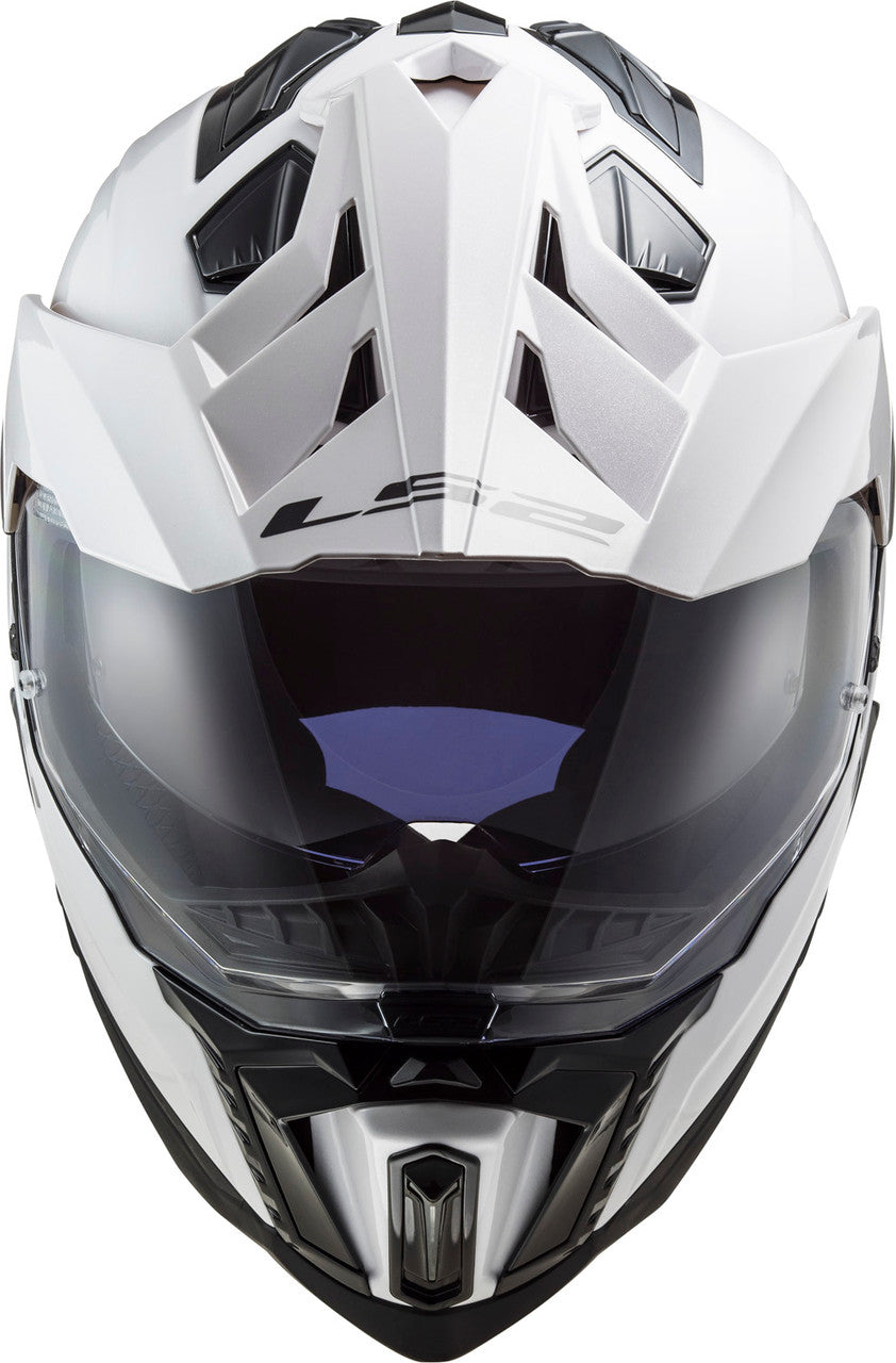 LS2 Explorer fiberglass adventure helmet in White, front view