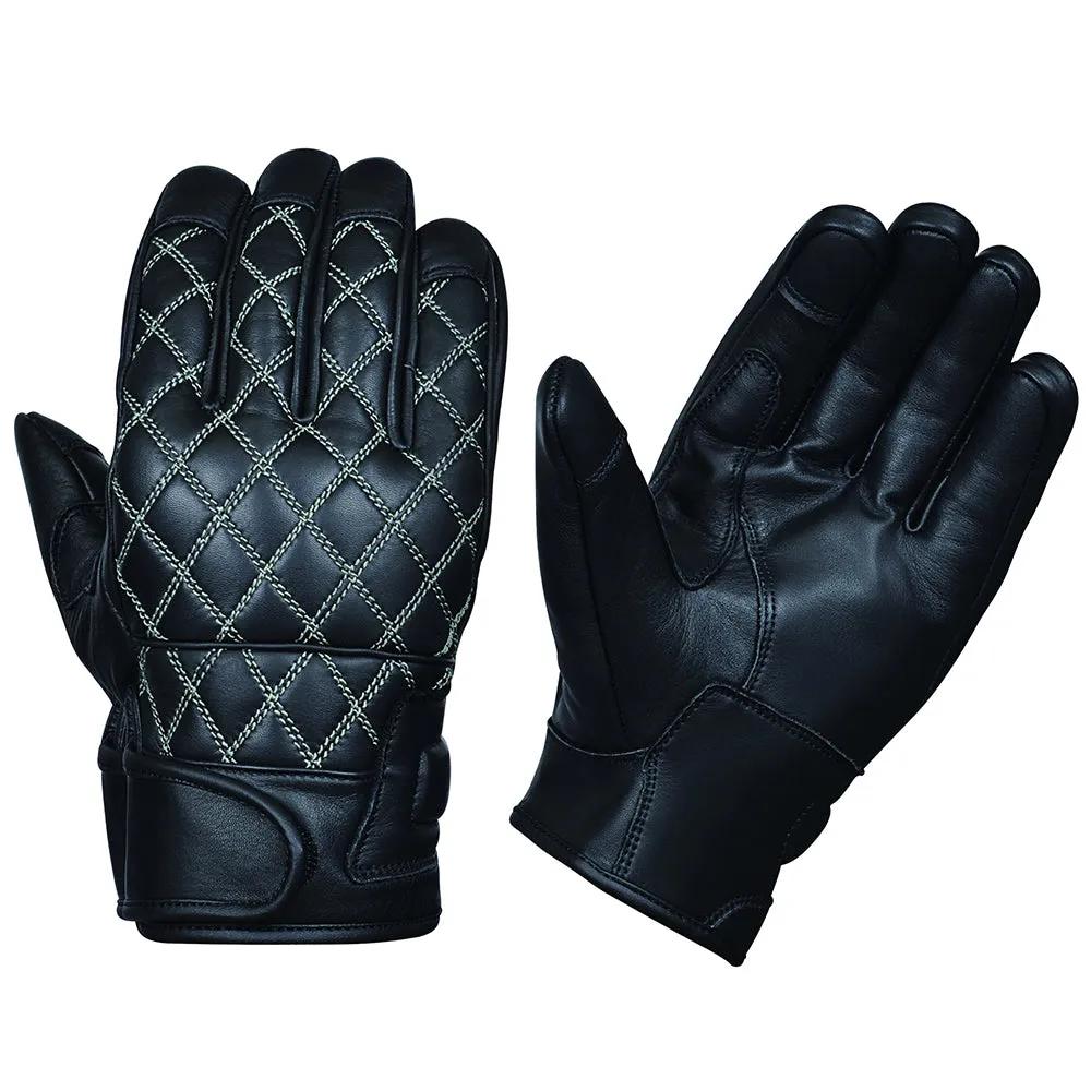 Unik Diamond Stitch Gloves in Black / White with gray contrast stitching, palm and back views
