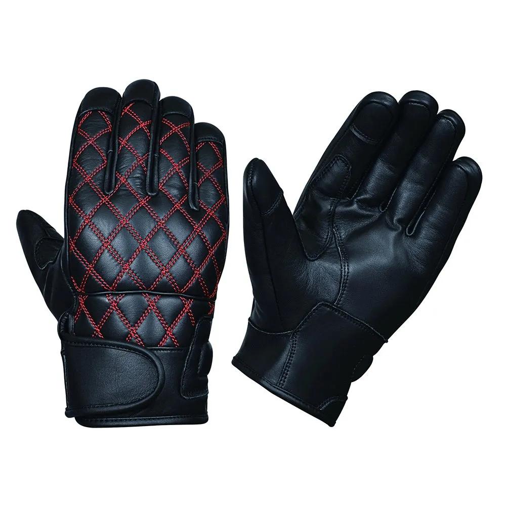 Unik Diamond Stitch Gloves in Black / Red, palm and back views