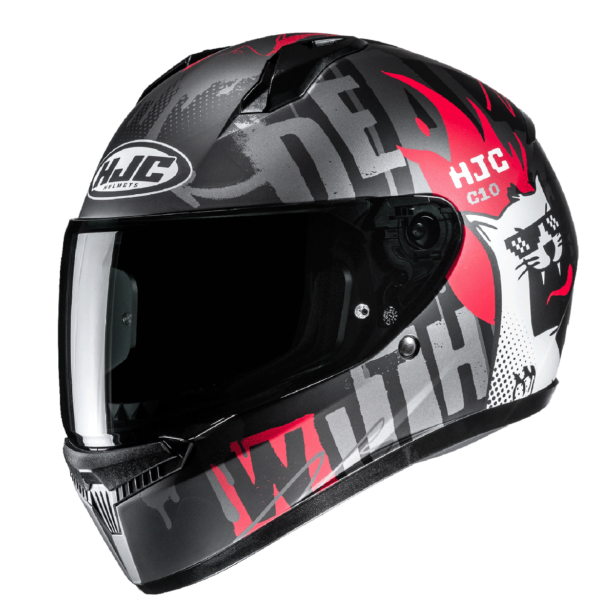 HJC C10 Fop Youth Deal With It helmet Gray MC-1SF front three-quarter view with optional dark smoke shield