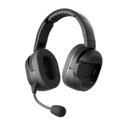Cardo PACKTALK EDGEPHONES black headset front three-quarter view with microphone and empty Air Mount