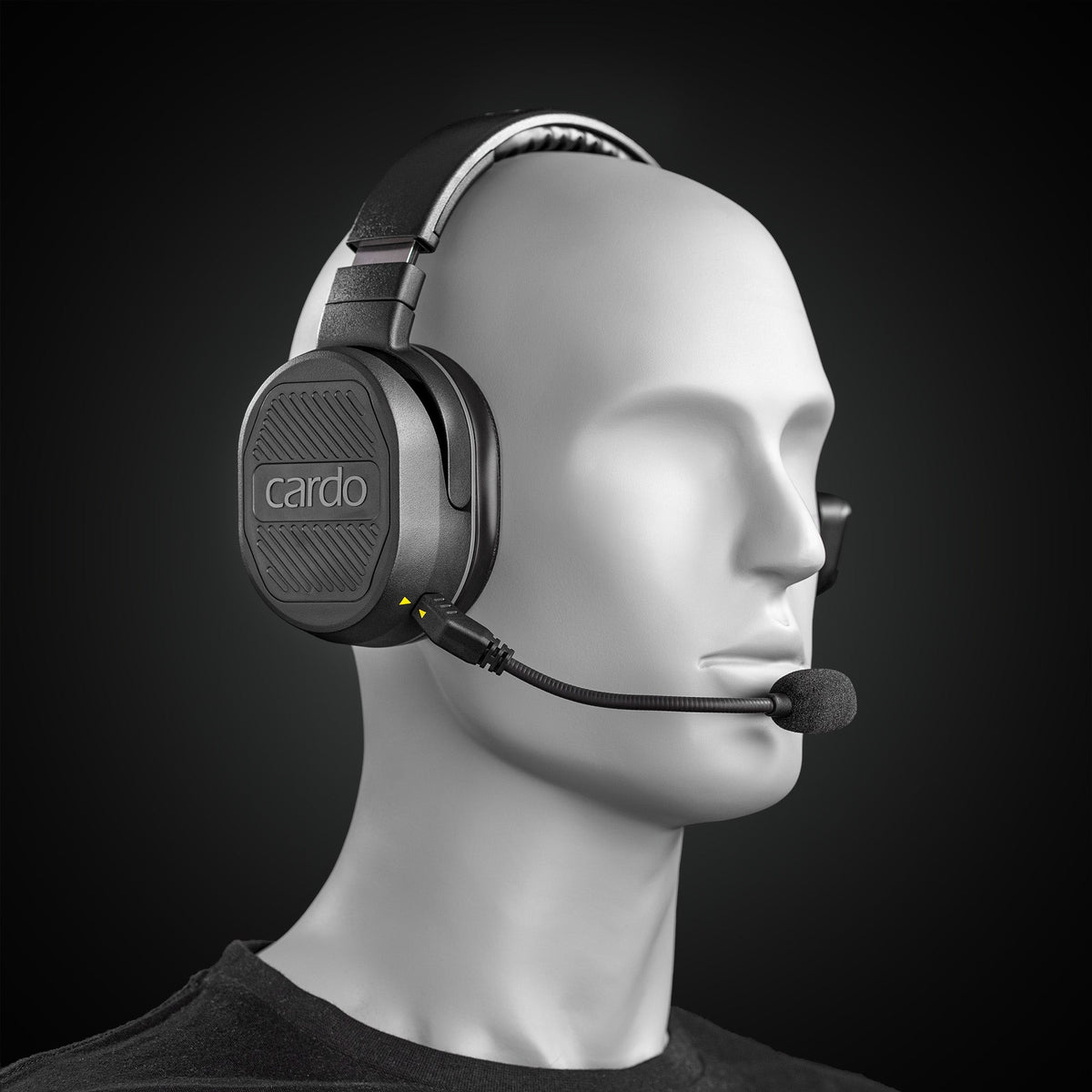 Cardo PACKTALK EDGEPHONES black headset opposite-side fit display and microphone