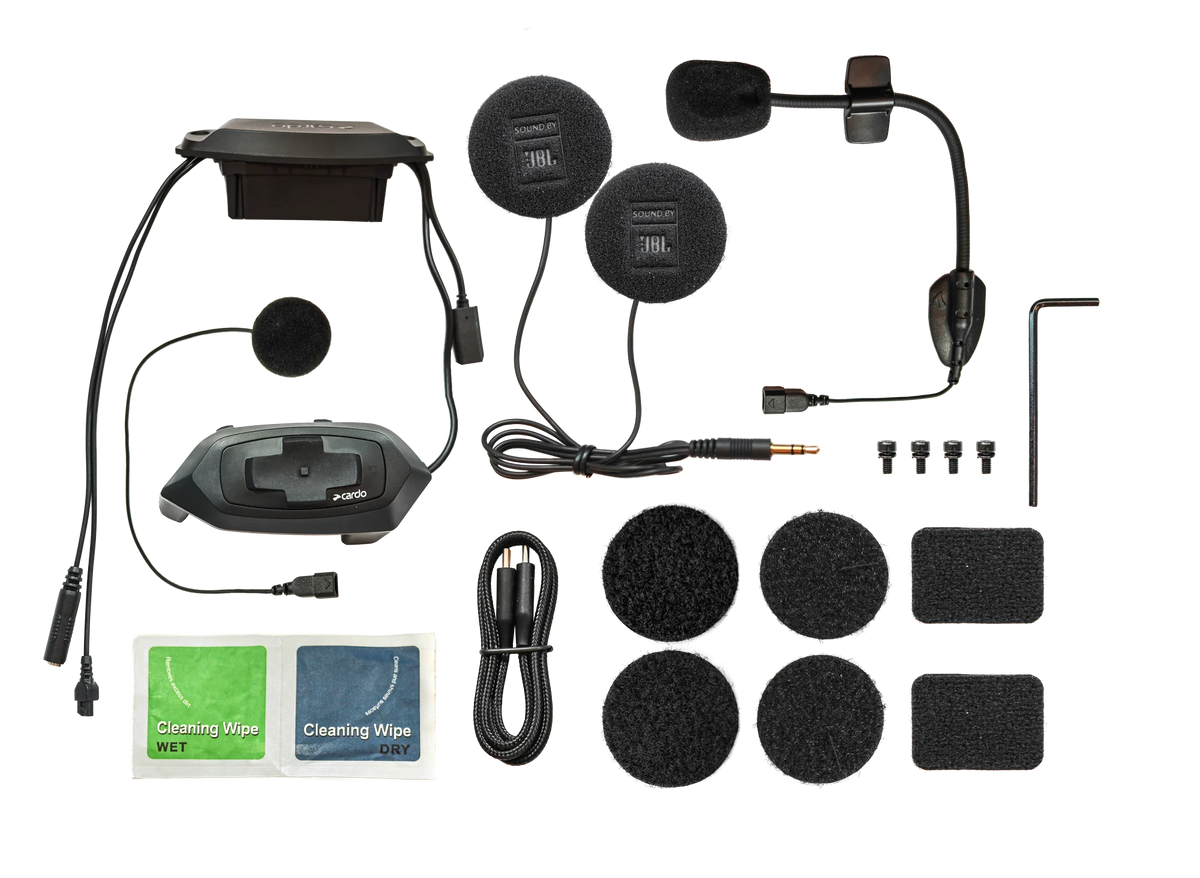 Cardo HJC 4X complete black communication system and installation components