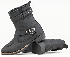 Ladies Moto Adira Boot Black: Premium, full-grain, matte finish leather construction
Perforated leather comfort top
Double ov