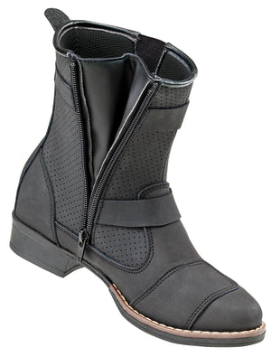Ladies Moto Adira Boot Black: Premium, full-grain, matte finish leather construction
Perforated leather comfort top
Double ov