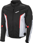 FLY Launch Jacket: High abrasion fabric in critical wear areas
Arm volume adjusters secure armor and provide optimum fit
Hook