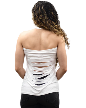 Ladies Wild N Free Tank Top: Halter-neck tank with eagle and flames graphic embellished by rhinestones with cuts down back