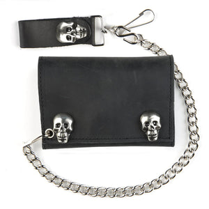 USA-Made Tri Fold Wallet With Skull Snaps Black SK328: Tri Fold W/ Skull Snaps

Do not wash
Polyurethane (PU)
Package contain