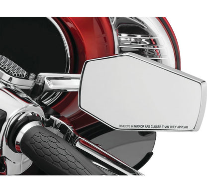 Hex Mirrors Chrome: Wide, angular mirror heads offer excellent field of vision and are accented by smooth beveled edges for a