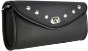 Black and silver cowhide motorcycle windshield bag