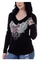 Women's Barbed Wire and Roses Long Sleeve: Fit Type: Athletic Fit
Stunning barbed wire and roses design accented with rhinest