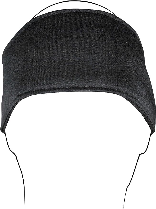 Zan Headwrap Black, front view showing broad forehead coverage