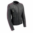 Ladies Wing Jacket Black: Milwaukee Leather MLL2570 Women's 'Phoenix Embroidered' Black and Fuchsia Pink Leather Motorcycle J