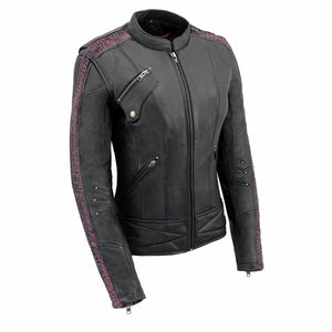 Ladies Wing Jacket Black: Milwaukee Leather MLL2570 Women's 'Phoenix Embroidered' Black and Fuchsia Pink Leather Motorcycle J