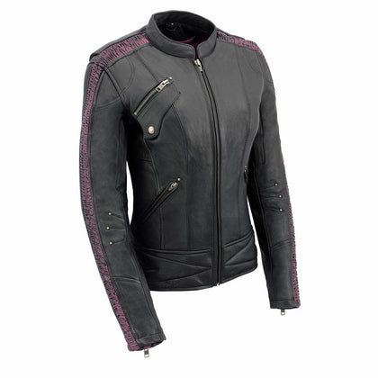 Ladies Wing Jacket Black: Milwaukee Leather MLL2570 Women's 'Phoenix Embroidered' Black and Fuchsia Pink Leather Motorcycle J