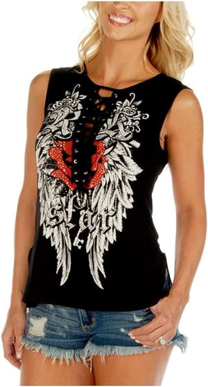 Rock Star Shirt: Rayon-blend
Pull On closure
Wash cold
Made from 95% rayon and 5% spandex
Sexy laced up front
Flattering side