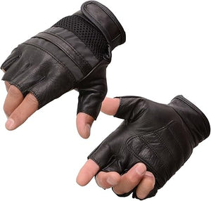 Fingerless Leather and Mesh Gloves: Fingerless Leather and Mesh Gloves Palm Comfort: Our gloves feature gel palm that offer e