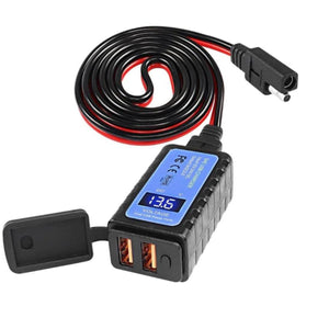SAE to Dual USB Adapter With Voltage Meter: Charge your devices on the go with our SAE to Dual USB Adapter! This adapter not 