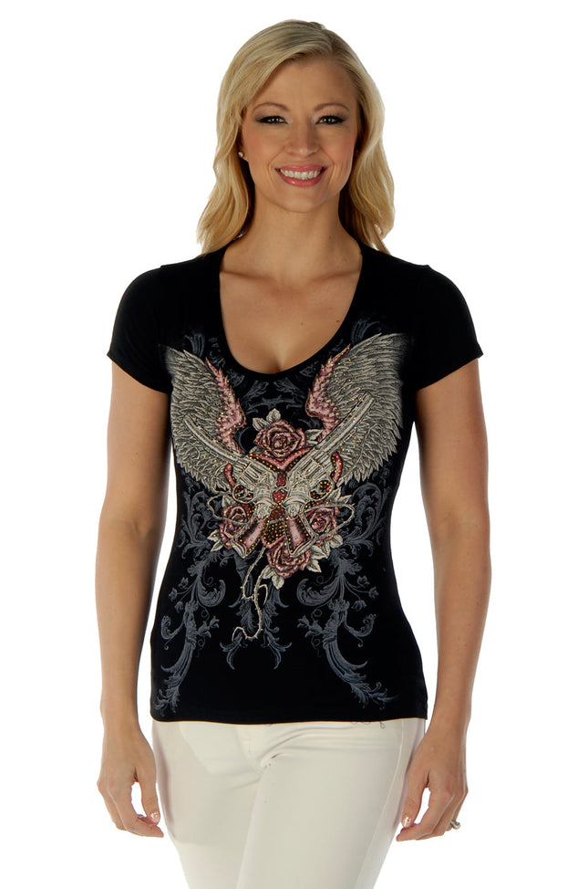 Ladies SS T-Shirt Guns N Wings