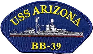 USS Arizona: 5 1/8 inches
Sew &amp; Iron on
Quality embroidering on heavy canvas
Perfect for clothing or gear
Great addition 