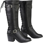 Ladies Back End Laced Boot: Description
Ladies calf lace boot with buckles for adjustment and a snakeskin patter under the la