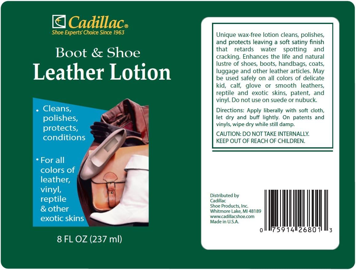 Leather Lotion: WIDE RANGING USE: Cadillac Boot and Shoe Leather Lotion is the perfect solution to revitalize handbags, purse
