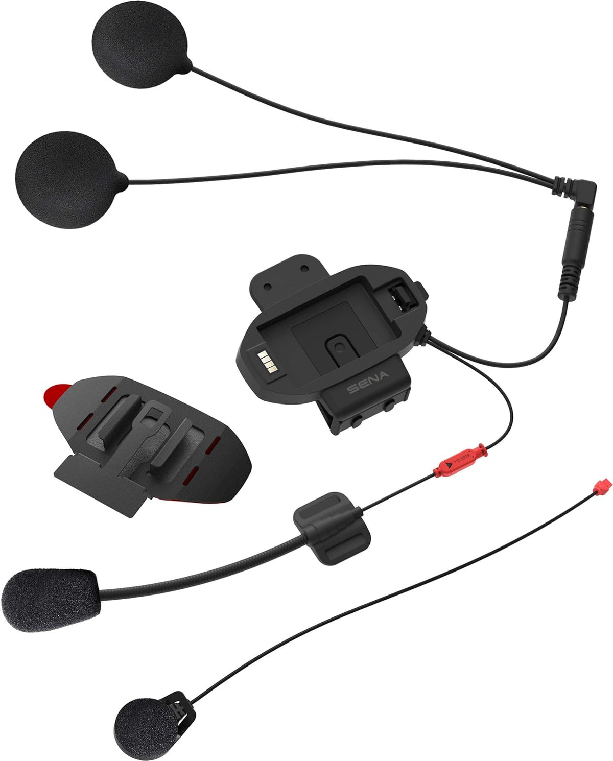 Sena SF Series Clamp Kit: Helmet clamp kit includes fasteners, speaker pads, microphone sponges, speakers and microphones, an