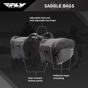 Fly Racing Saddle Bags: FLY SADDLEBAGSSIZE:33 liter combined compacity – expanded combined capacity 38 liters