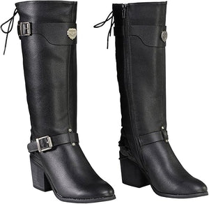Ladies Back End Laced Boot: Description
Ladies calf lace boot with buckles for adjustment and a snakeskin patter under the la
