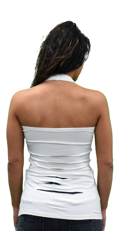Ladies Wild N Free Tank Top: Halter-neck tank with eagle and flames graphic embellished by rhinestones with cuts down back