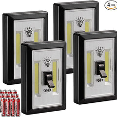 200Lumen Light Switch: LED Night Light Switch, 12 Total Batteries Included, 200 Lumen Wireless COB LED Switch Light, Under Ca