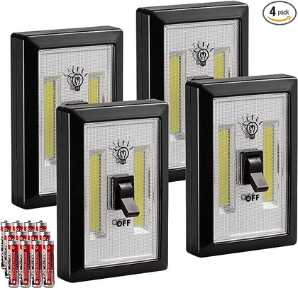 200Lumen Light Switch: LED Night Light Switch, 12 Total Batteries Included, 200 Lumen Wireless COB LED Switch Light, Under Ca