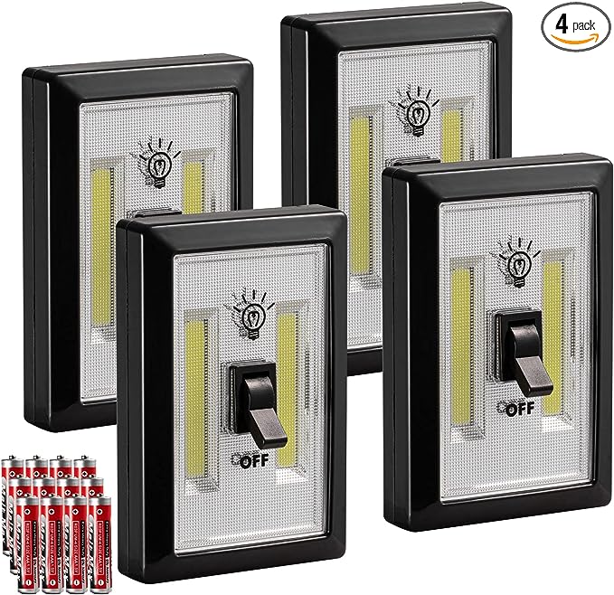 200Lumen Light Switch: LED Night Light Switch, 12 Total Batteries Included, 200 Lumen Wireless COB LED Switch Light, Under Ca