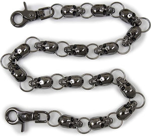 Biker Chain with 15 Skulls Gunmetal: Biker Strong Wallet Chain - Skulls Wallet chain
 Color: Gunmetal metal chain links and L