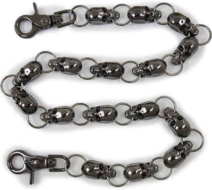 Biker Chain with 15 Skulls Gunmetal: Biker Strong Wallet Chain - Skulls Wallet chain
 Color: Gunmetal metal chain links and L