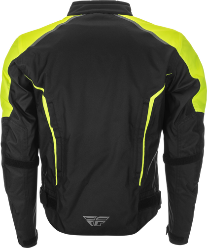 FLY Launch Jacket: High abrasion fabric in critical wear areas
Arm volume adjusters secure armor and provide optimum fit
Hook