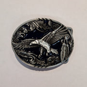 Belt Buckle - Oval Eagle Scene: This belt buckle is not just stylish, it's built to last with gorgeous detailing