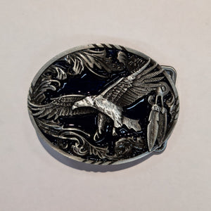 Belt Buckle - Oval Eagle Scene: This belt buckle is not just stylish, it's built to last with gorgeous detailing