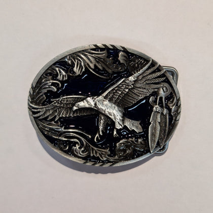 Belt Buckle - Oval Eagle Scene: This belt buckle is not just stylish, it's built to last with gorgeous detailing