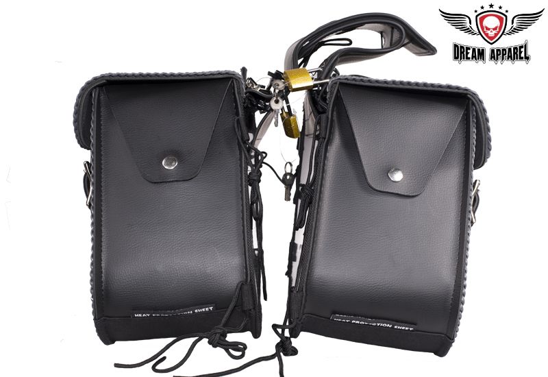 Black/Gray Studded Saddlebags 4059: W&amp;M luggage is designed to fit over or under the seat of most standard motorcycles